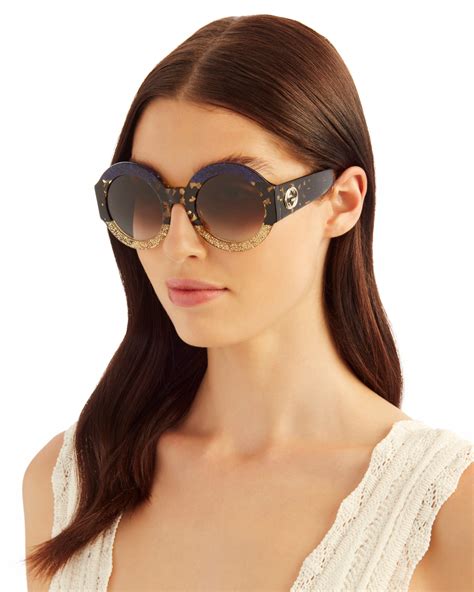 gucci oversized color block glitter round sunglasses|gucci 56mm round sunglasses.